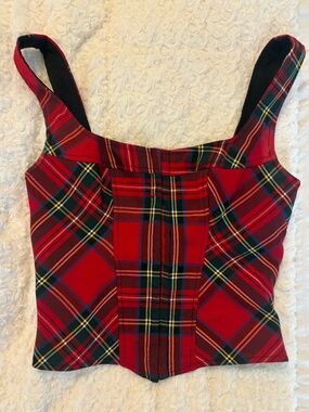 Miss Selfridge Red Plaid Corset Top